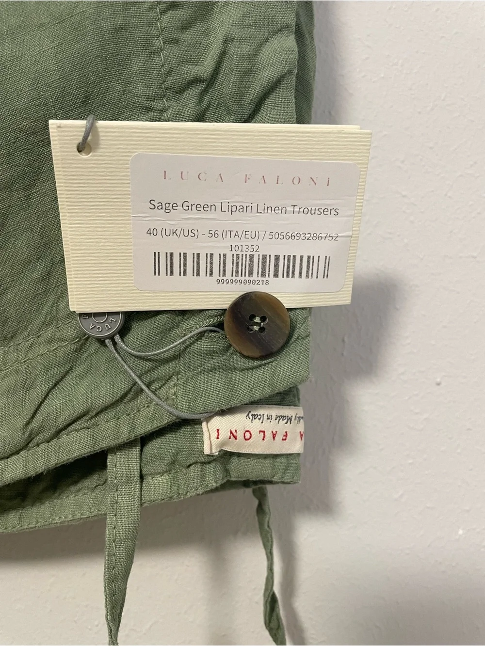 New With Tags Luca Faloni Men's Sage Green Linen Pants